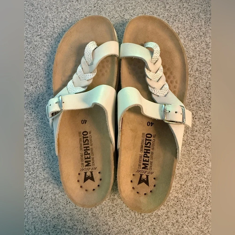 MEPHISTO HELEONORE women’s toe post white leather sandal size 40 NWOT - Picture 2 of 11